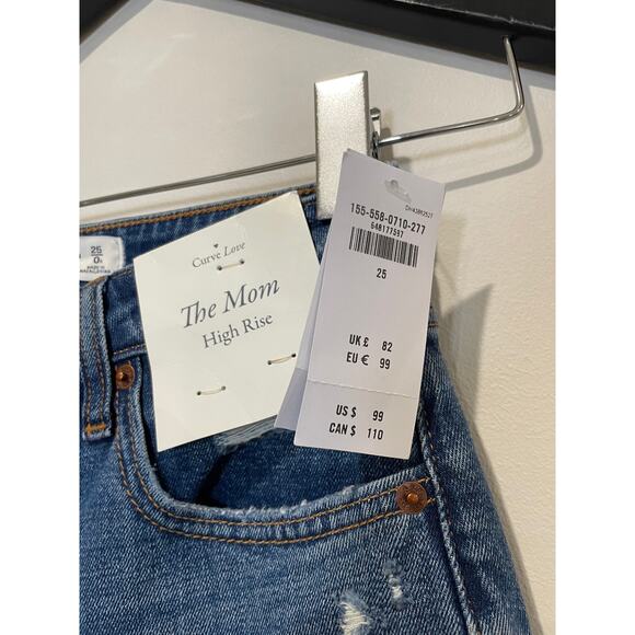 Abercrombie & Fitch Curve Love Knee Destroy High Rise Mom Jeans Blue Women's 25 - Picture 4 of 6